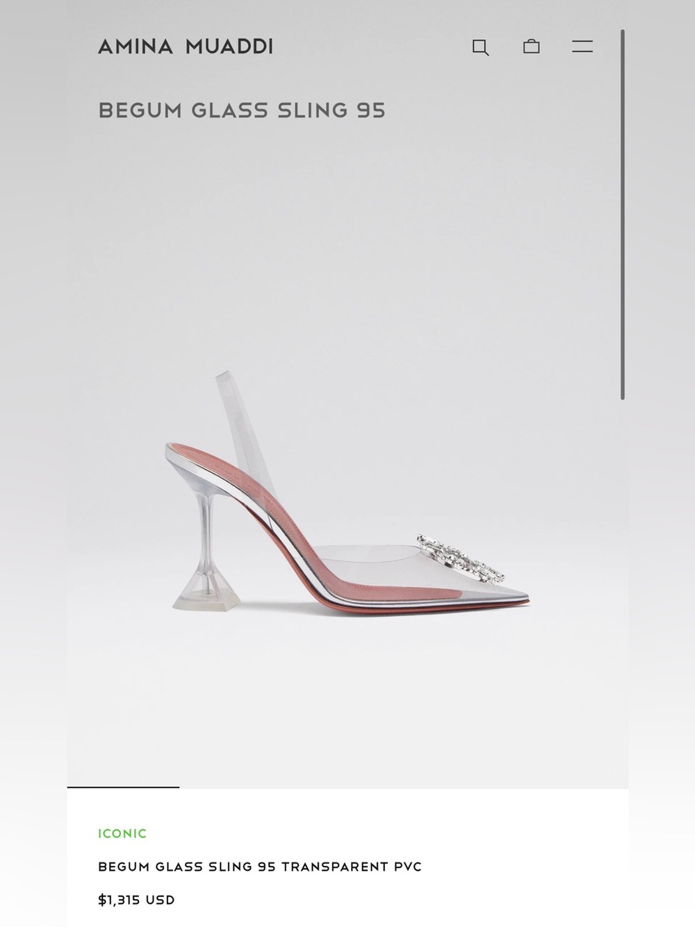 Amina Muaddi Begum Glass Sling 95 in Transparent with Pink Insole